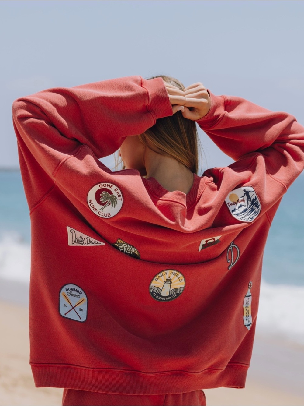 Daily Drills Red Heavyweight Oversized Out East Crewneck Sweatshirt